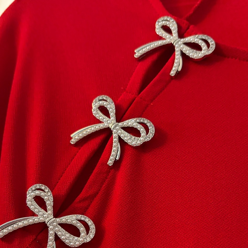 CeCe Red Long Sleeve Top with Bow Details - Picture 3 of 7